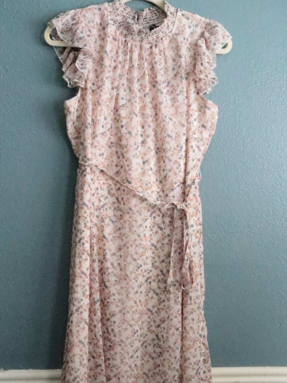 Nina Leonard Smocked Neck Floral Dress